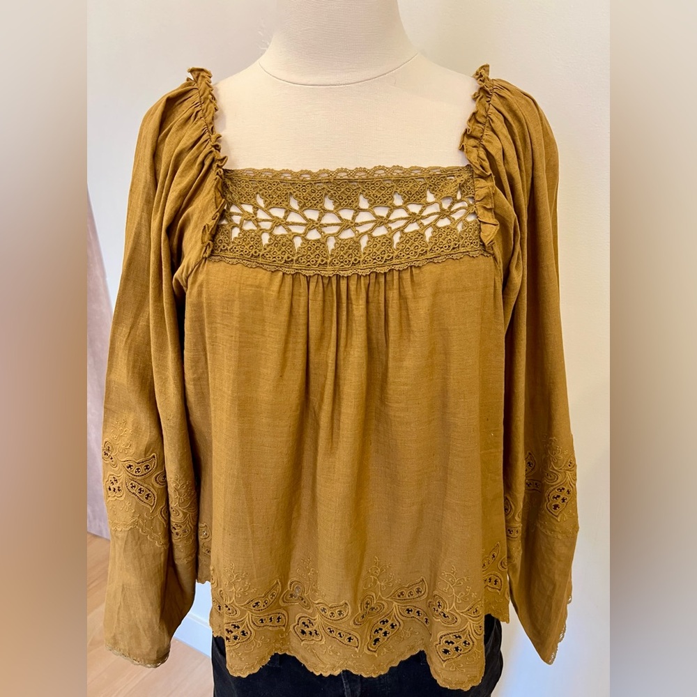 Ulla Johnson Eyelet Blouse in Mustard